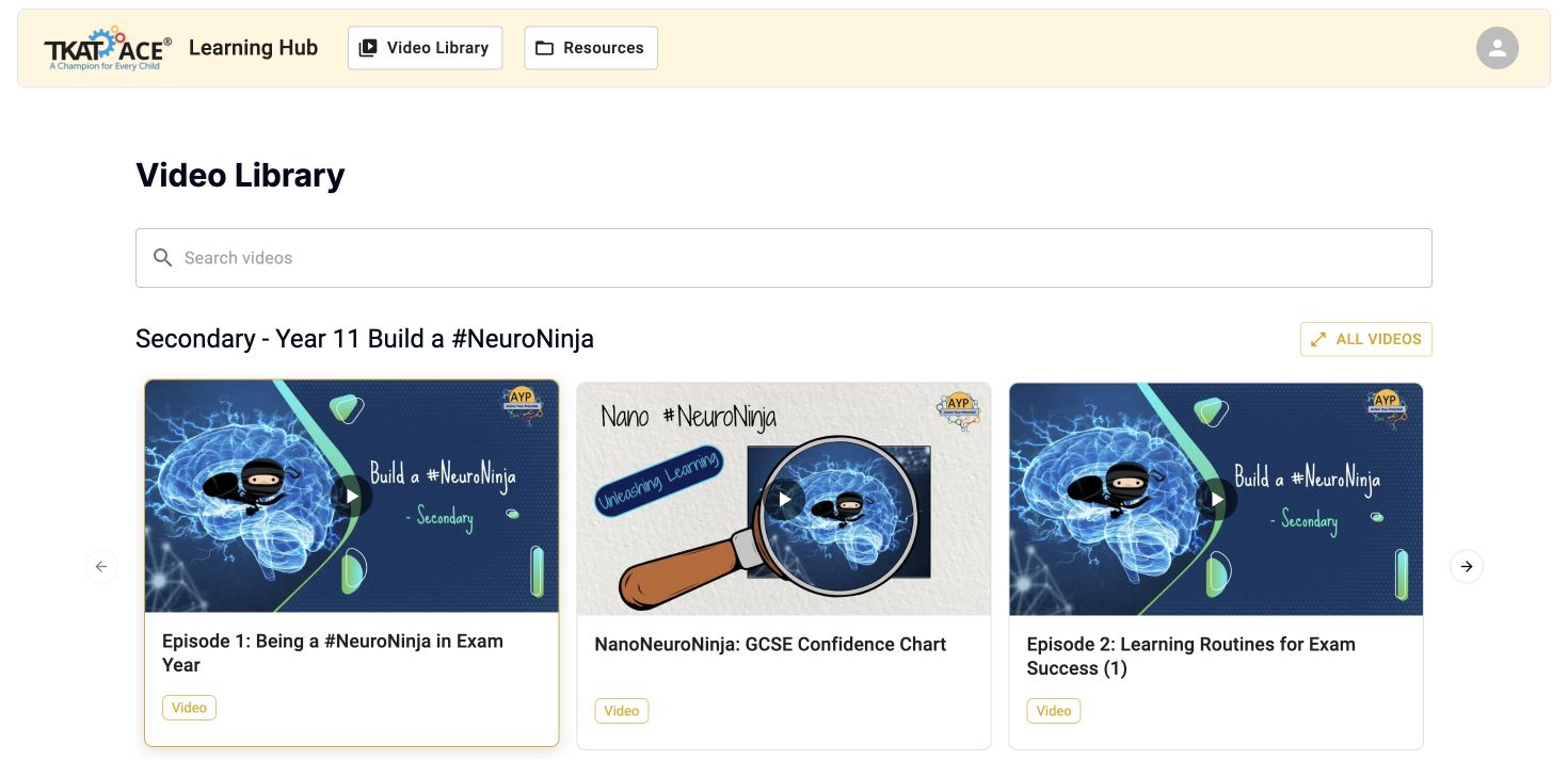 AYP’s desktop learning hub with its searchable NeuroNinja video library