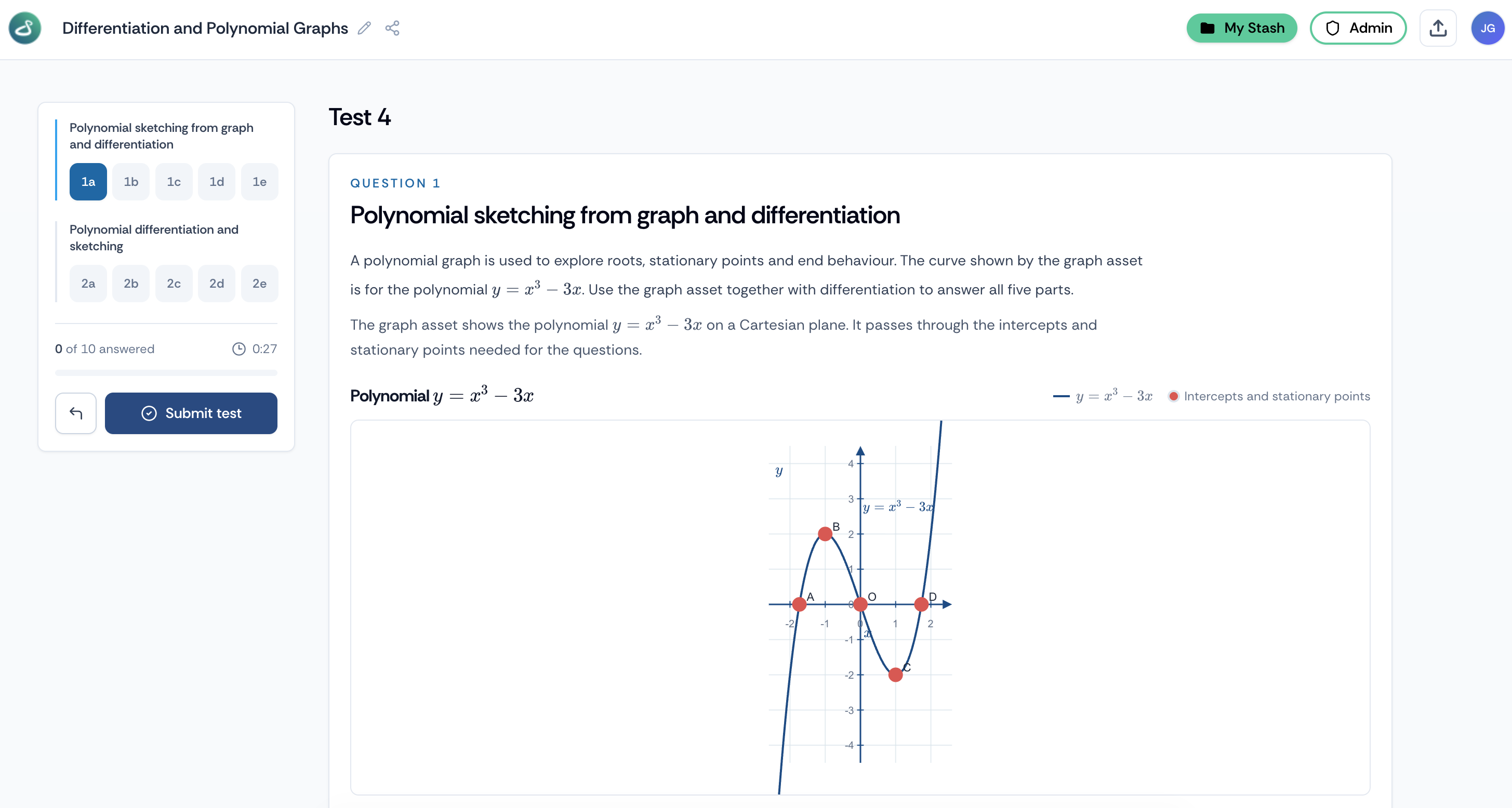 StudyStash maths test with polynomial graphs